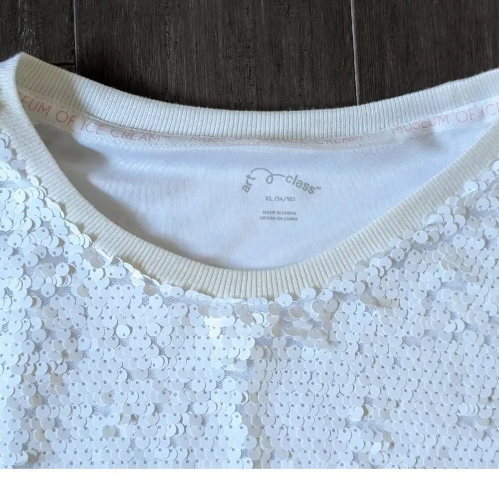 Art Class for Target, Girls White Sequined Sweatshirt, Sz XL (14/16)